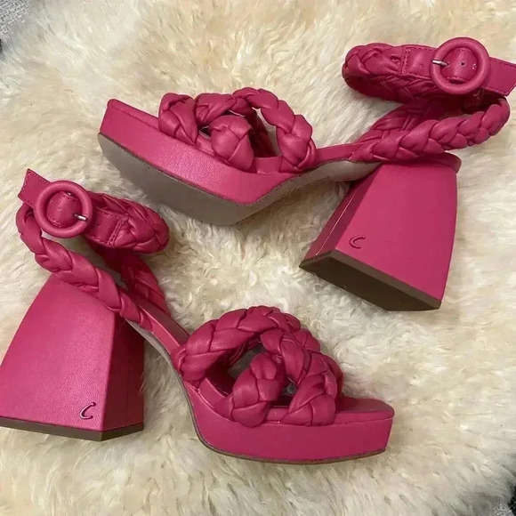 NEW Sam Edelman Circus Pink Mable Braided Block Heel Sandals - Picture 3 of 5